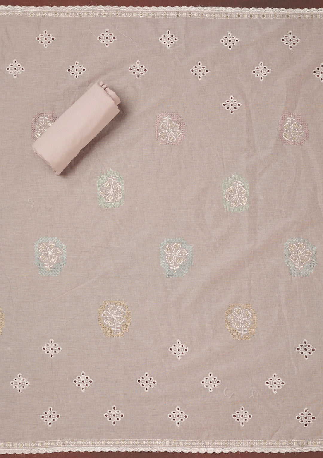 Baby Pink Thread Embroidery Cotton Unstitched Salwar Suit