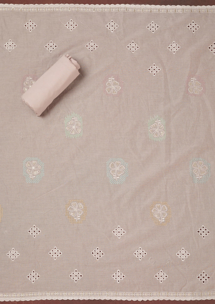 Baby Pink Thread Embroidery Cotton Unstitched Salwar Suit