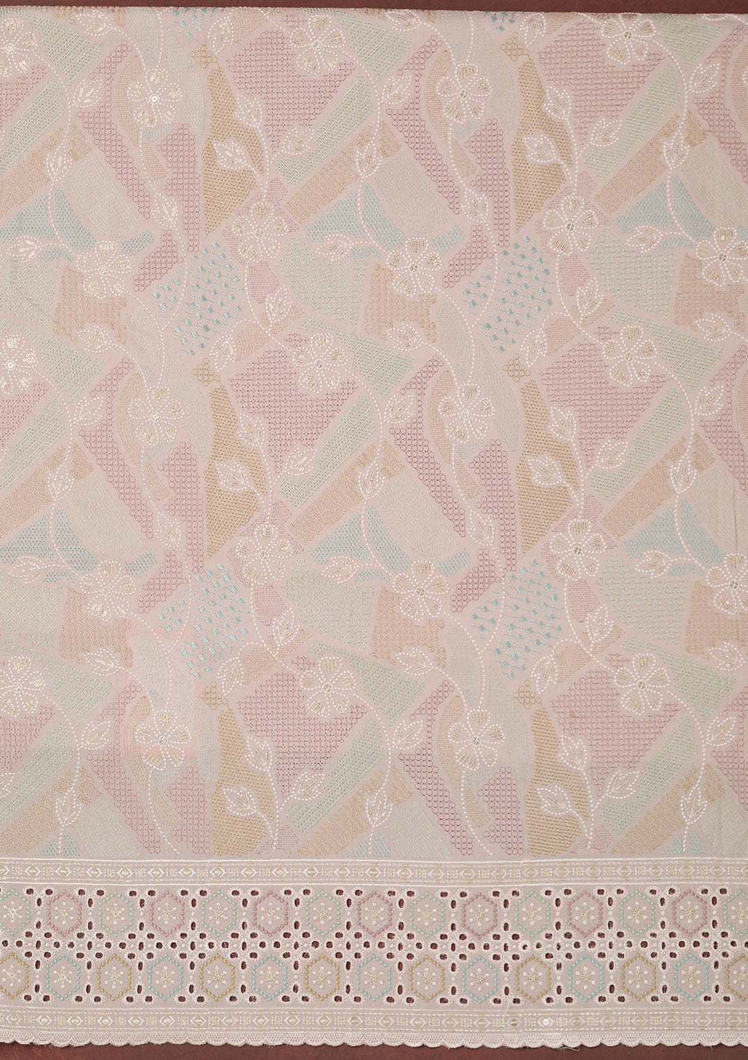 Baby Pink Thread Embroidery Cotton Unstitched Salwar Suit