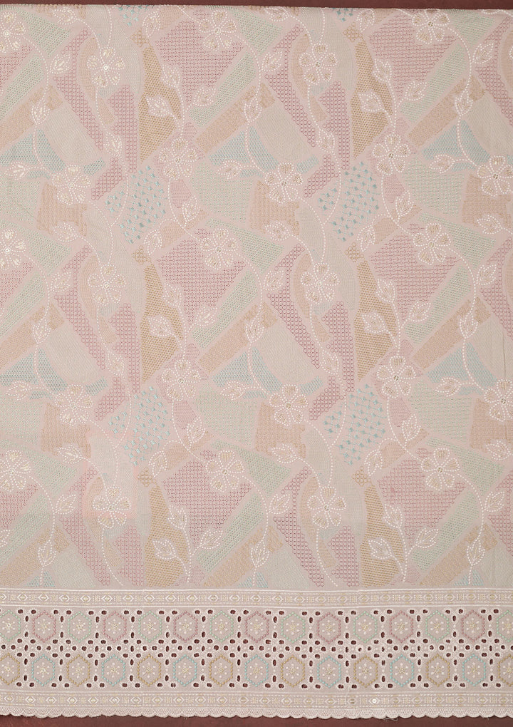 Baby Pink Thread Embroidery Cotton Unstitched Salwar Suit