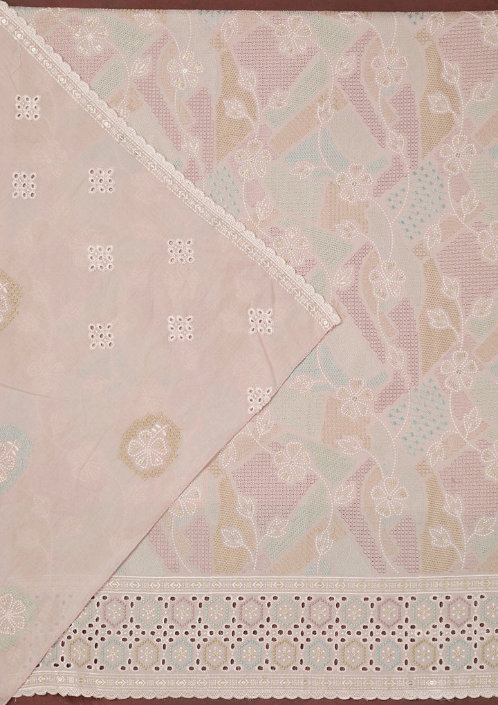 Baby Pink Thread Embroidery Cotton Unstitched Salwar Suit