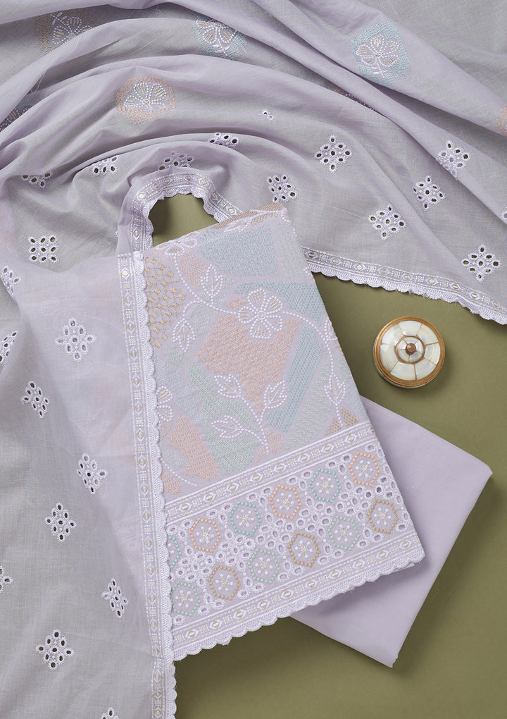 Lavender Threadwork Cotton Unstitched Salwar Suit