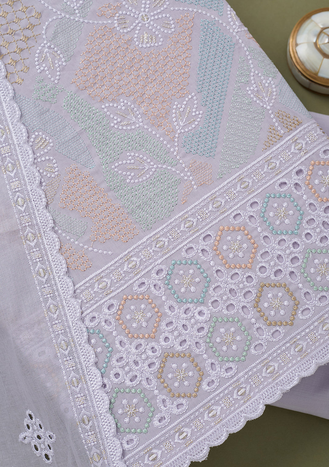 Lavender Threadwork Cotton Unstitched Salwar Suit