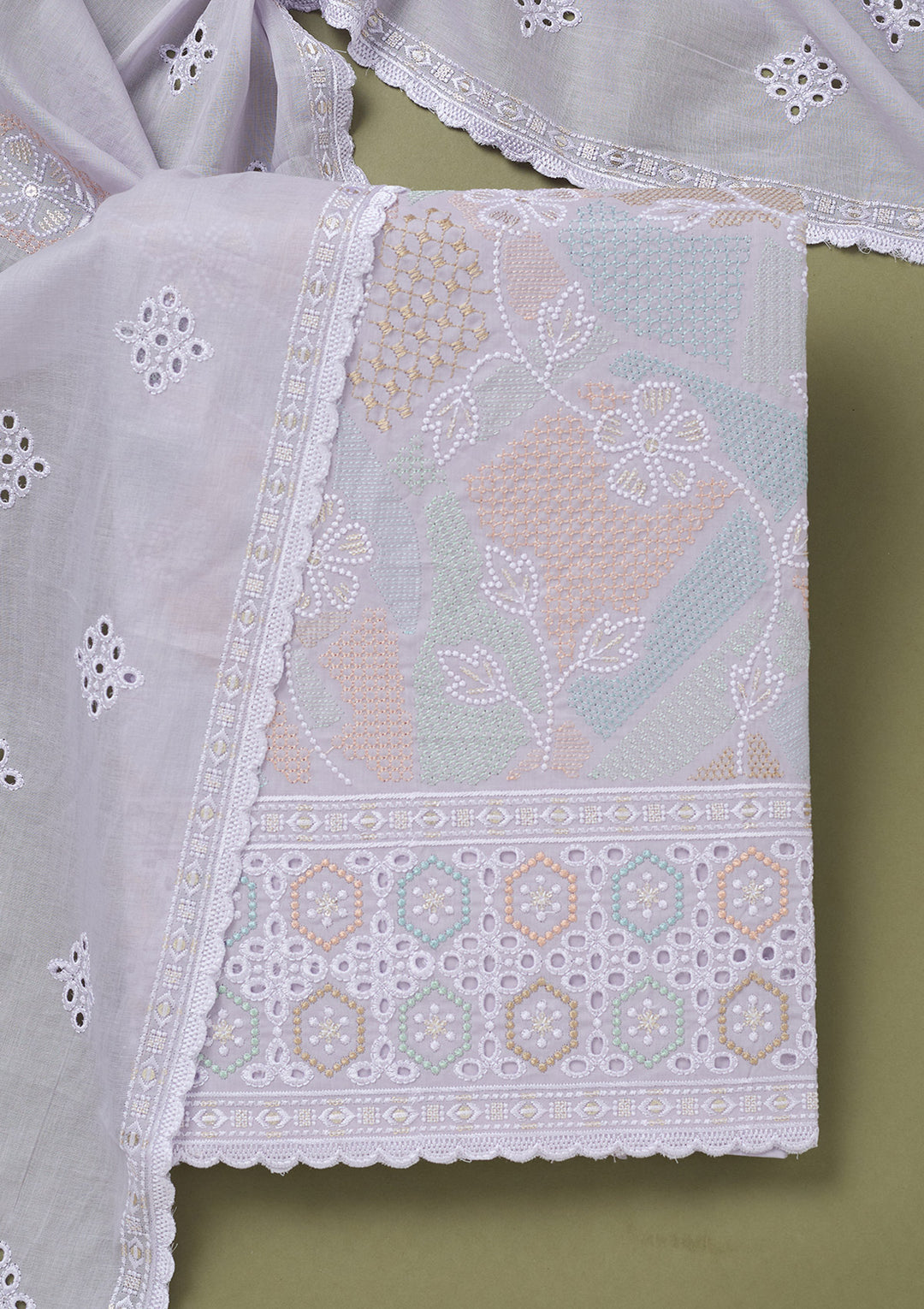 Lavender Threadwork Cotton Unstitched Salwar Suit