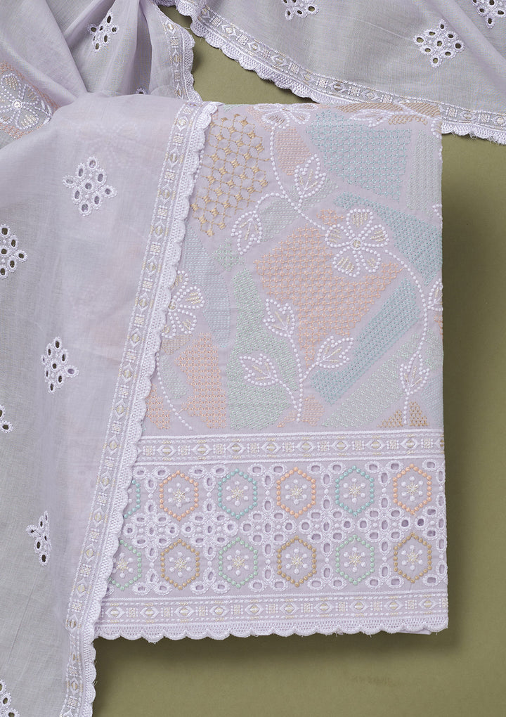 Lavender Threadwork Cotton Unstitched Salwar Suit