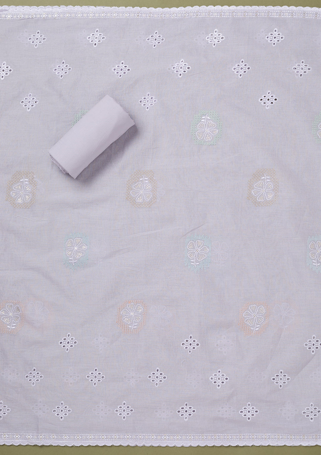 Lavender Threadwork Cotton Unstitched Salwar Suit