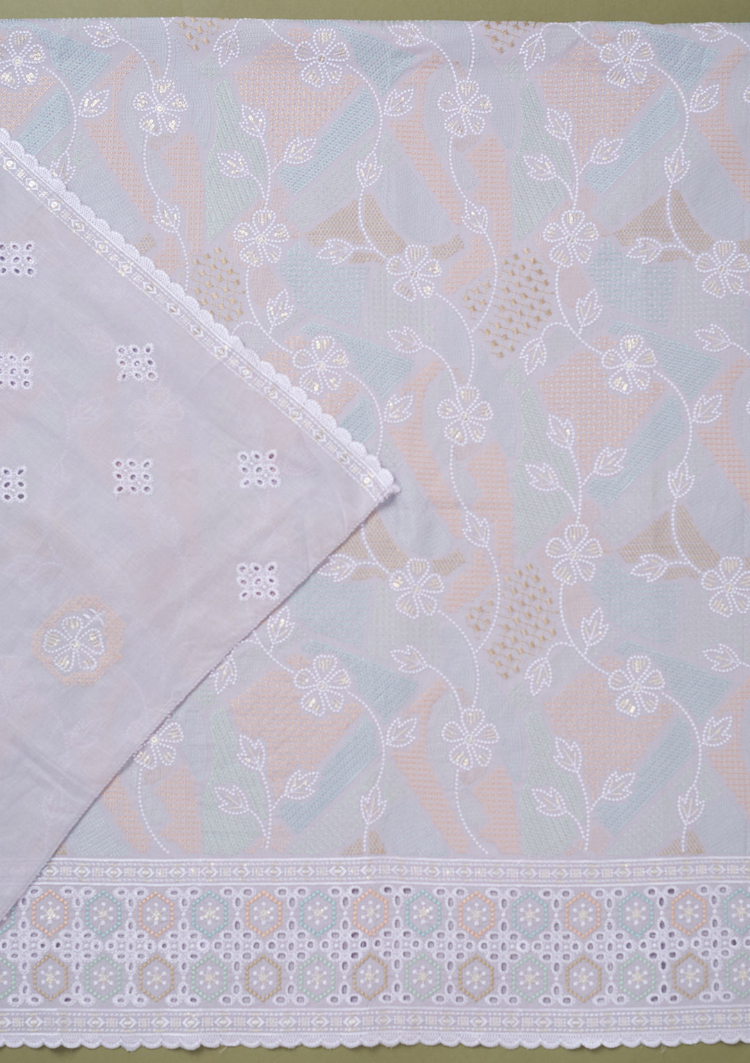 Lavender Threadwork Cotton Unstitched Salwar Suit