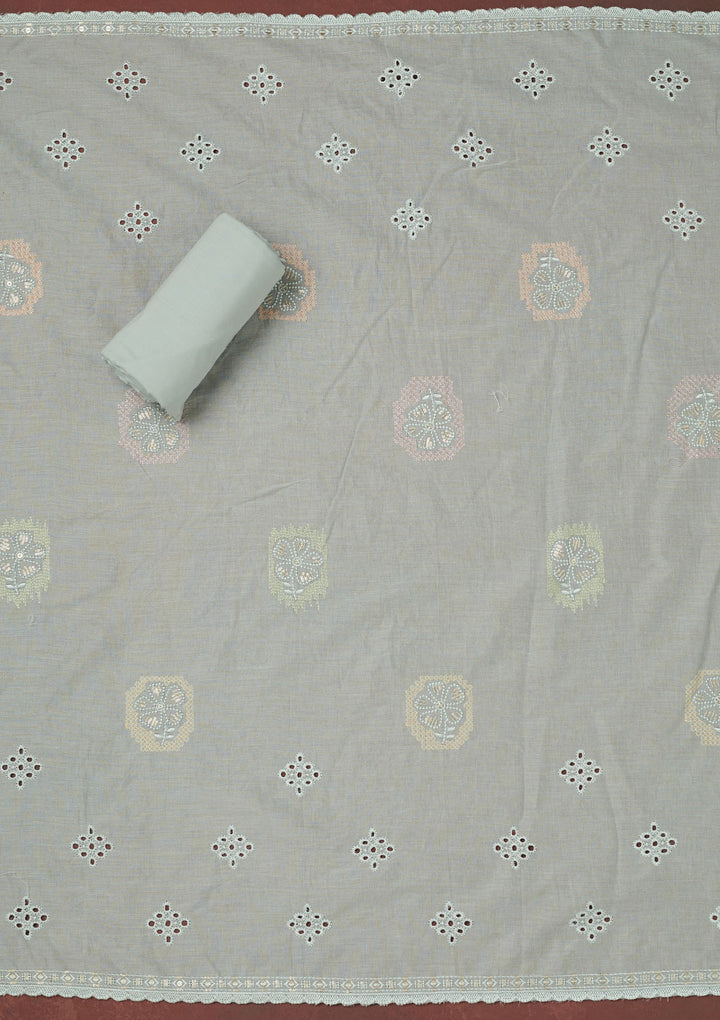 Light Grey Thread Embroidery Cotton Unstitched Salwar Suit