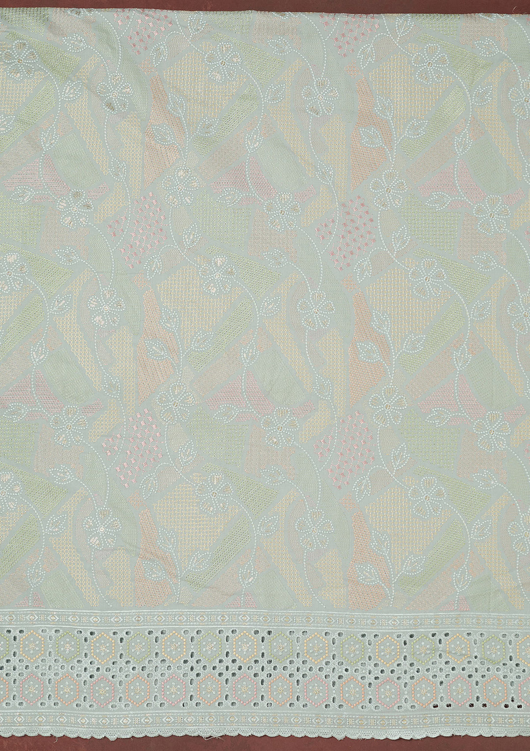 Light Grey Thread Embroidery Cotton Unstitched Salwar Suit