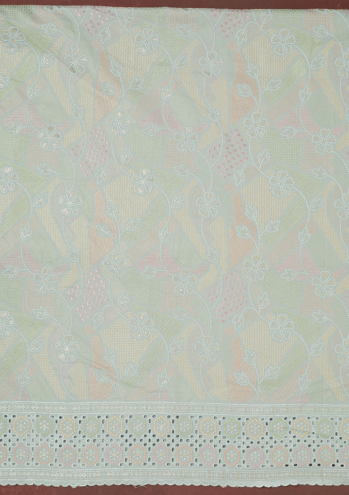Light Grey Thread Embroidery Cotton Unstitched Salwar Suit