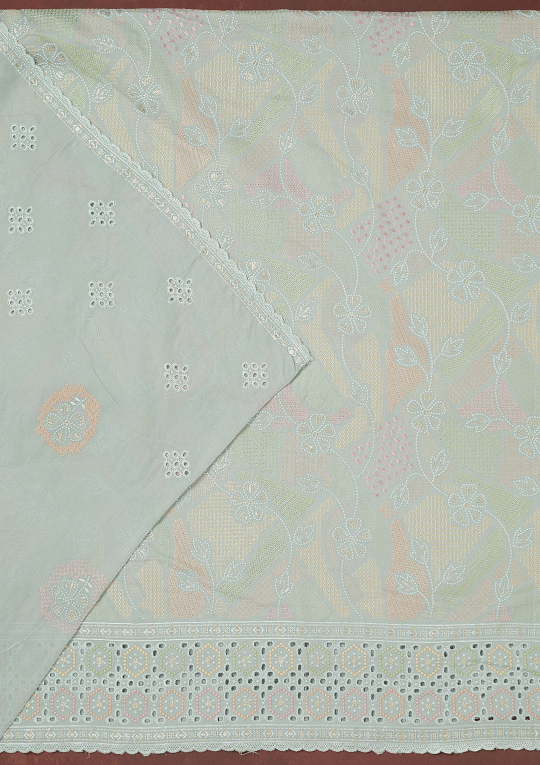 Light Grey Thread Embroidery Cotton Unstitched Salwar Suit