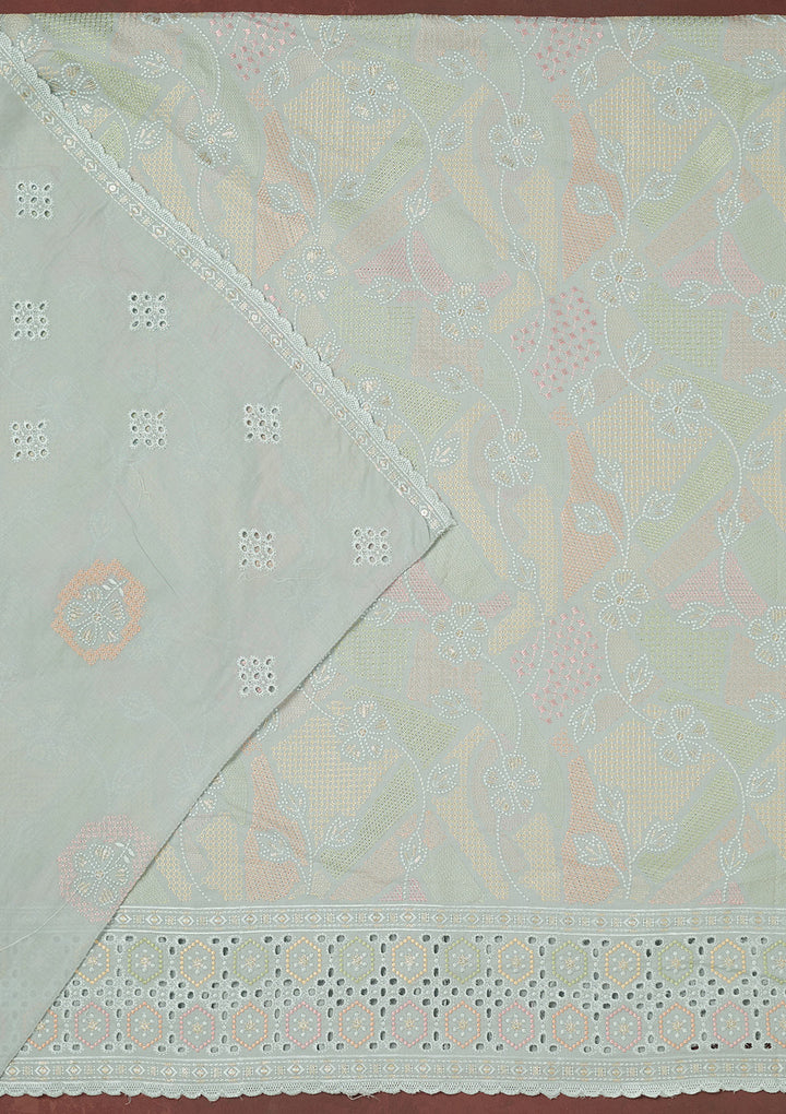 Light Grey Thread Embroidery Cotton Unstitched Salwar Suit