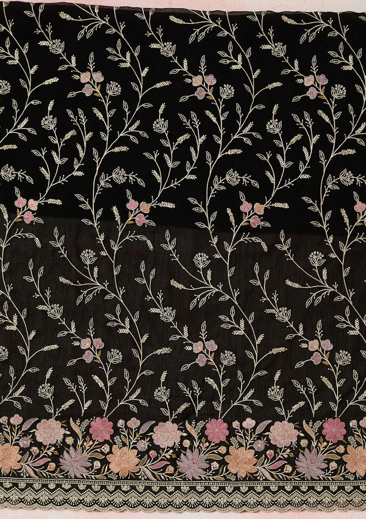 Black Threadwork Georgette Unstitched Salwar Suit