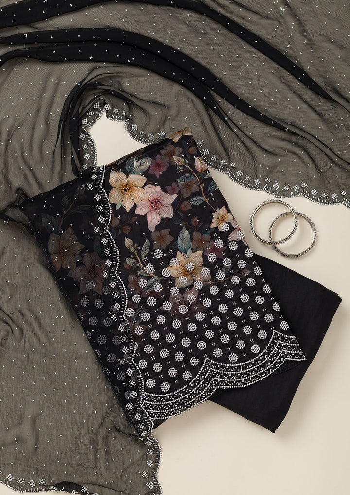 Black Bling Crepe Unstitched Salwar Suit