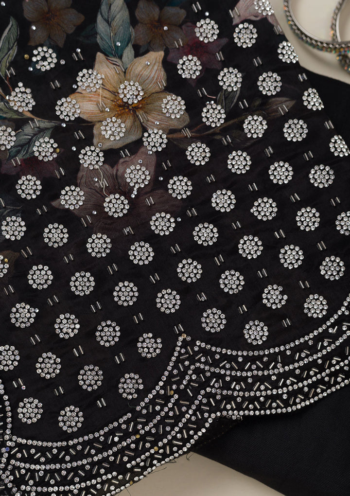 Black Bling Crepe Unstitched Salwar Suit