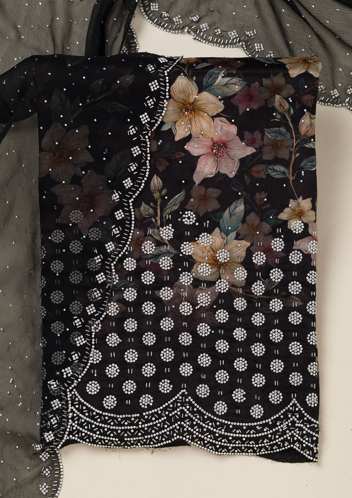 Black Bling Crepe Unstitched Salwar Suit