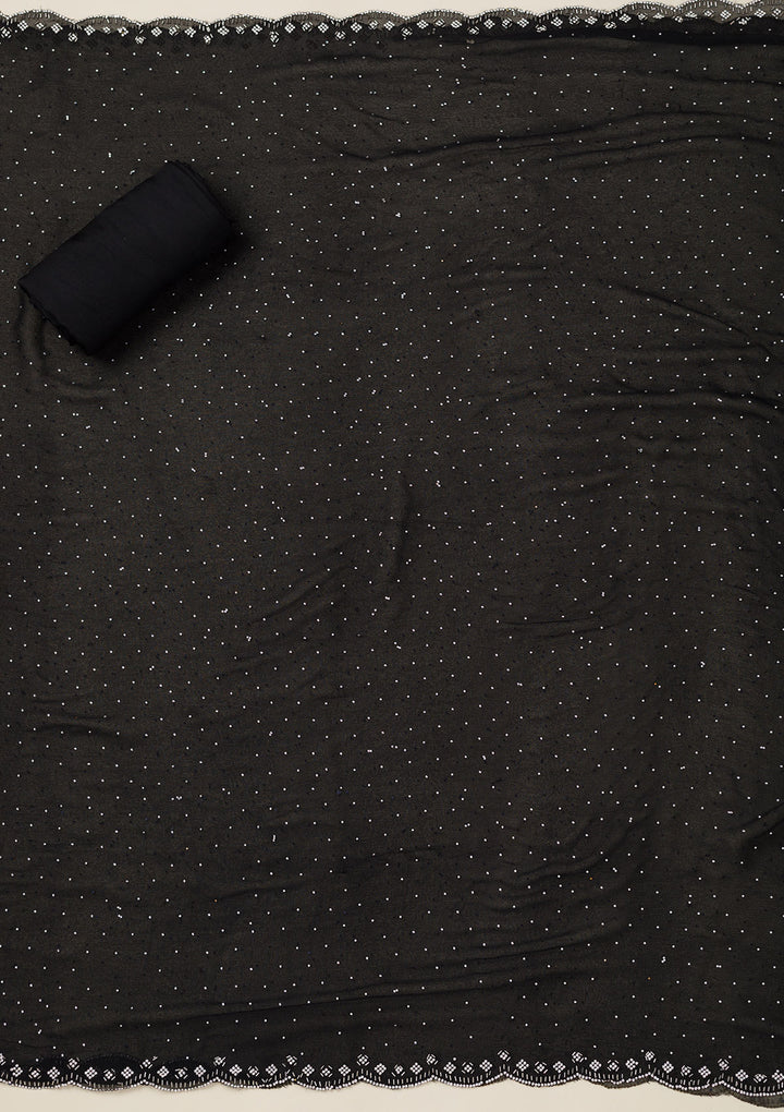 Black Bling Crepe Unstitched Salwar Suit
