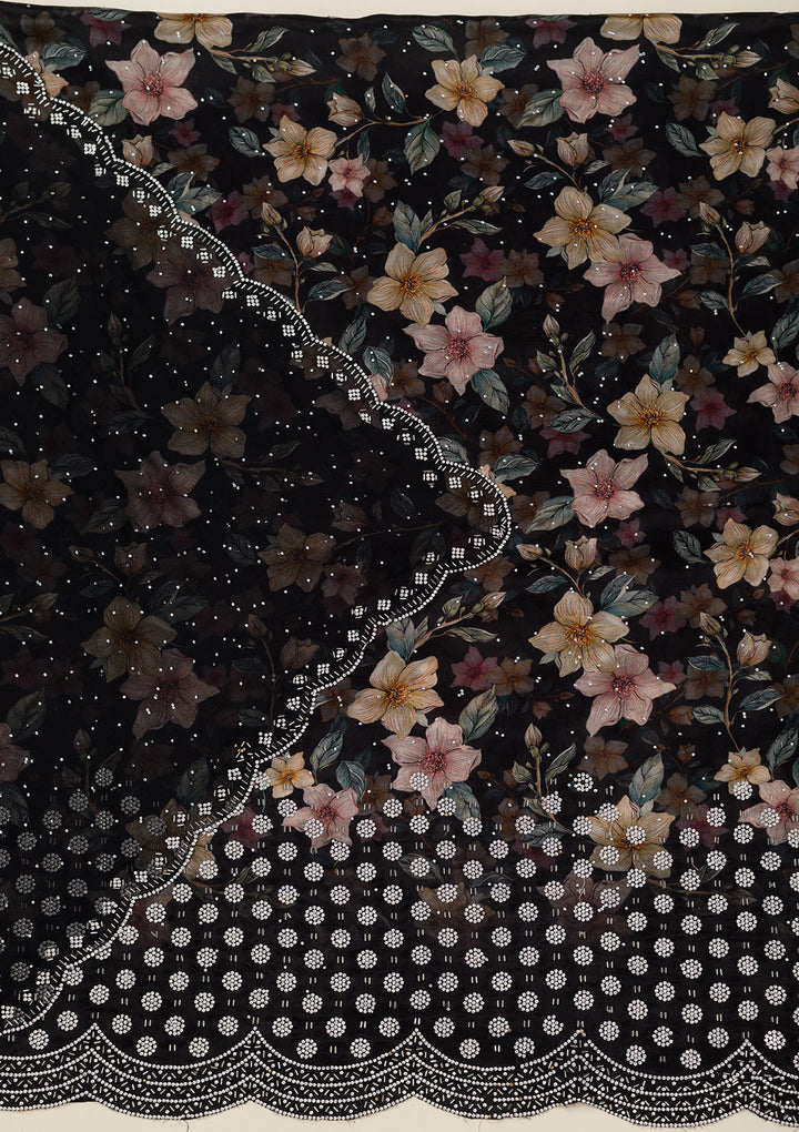 Black Bling Crepe Unstitched Salwar Suit