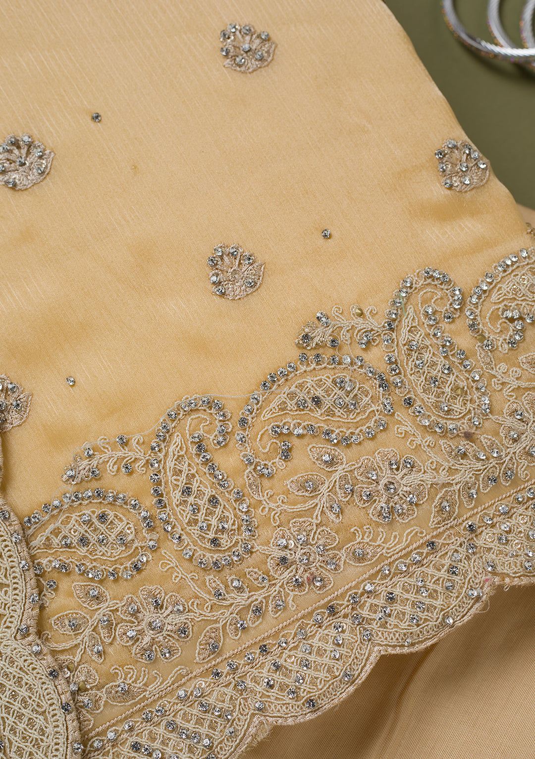 Yellow Cording Chinon Unstitched Salwar Suit