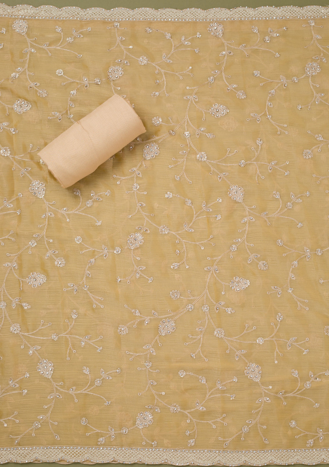Yellow Cording Chinon Unstitched Salwar Suit