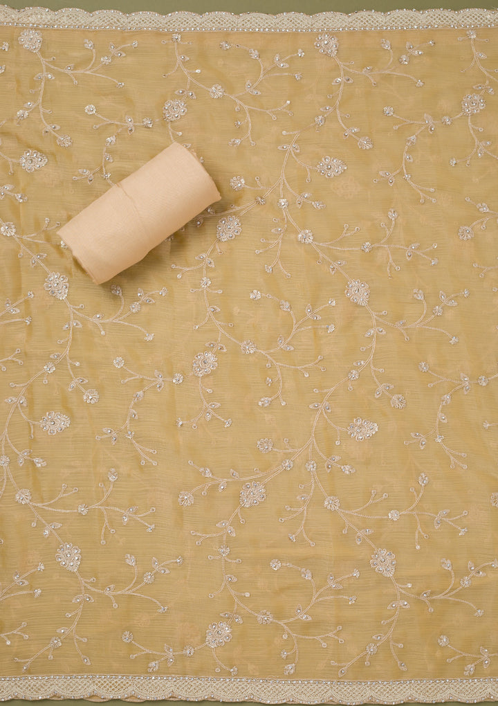 Yellow Cording Chinon Unstitched Salwar Suit