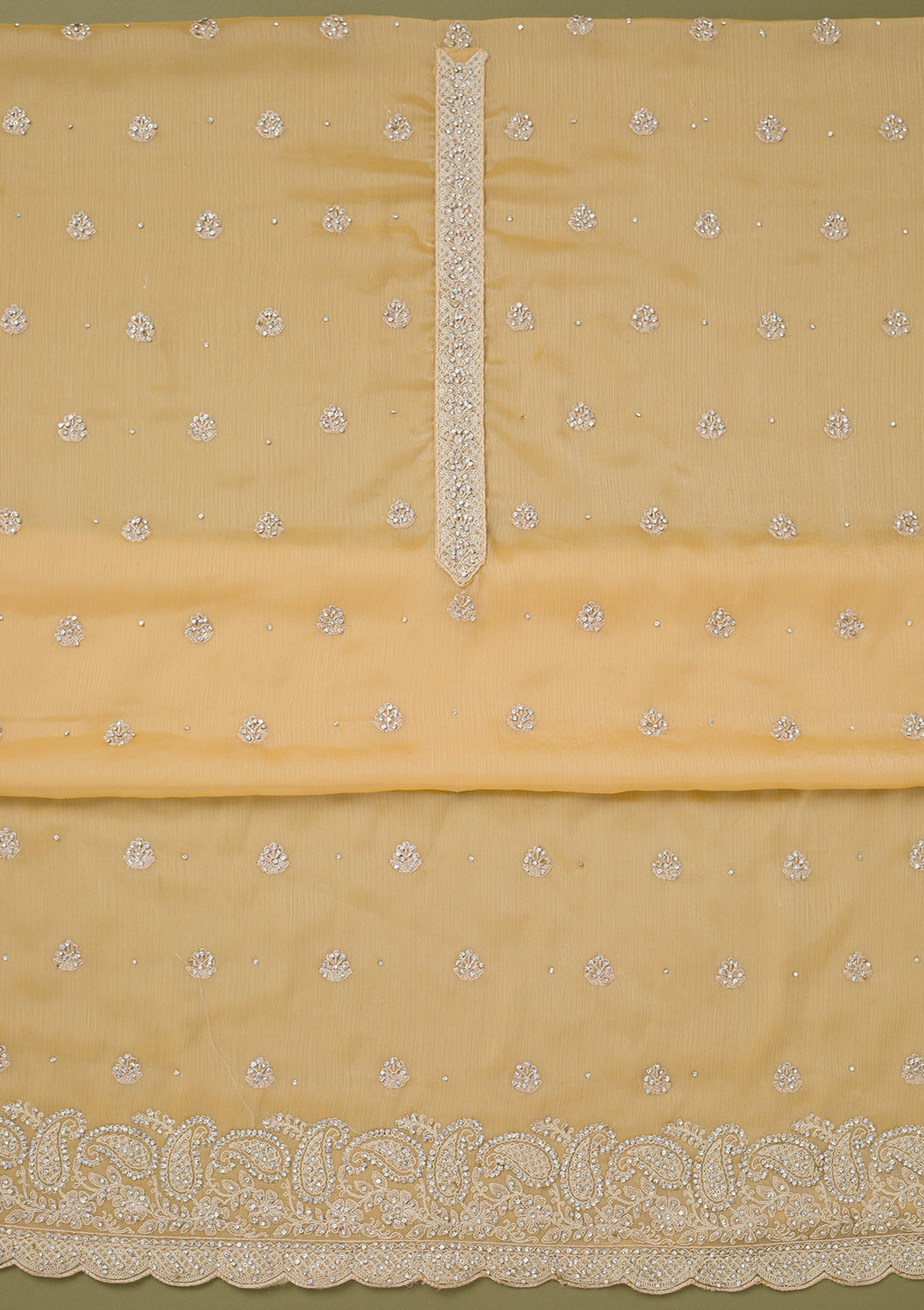 Yellow Cording Chinon Unstitched Salwar Suit