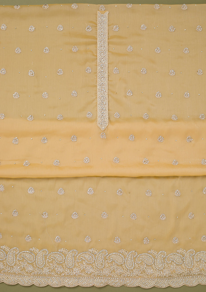 Yellow Cording Chinon Unstitched Salwar Suit