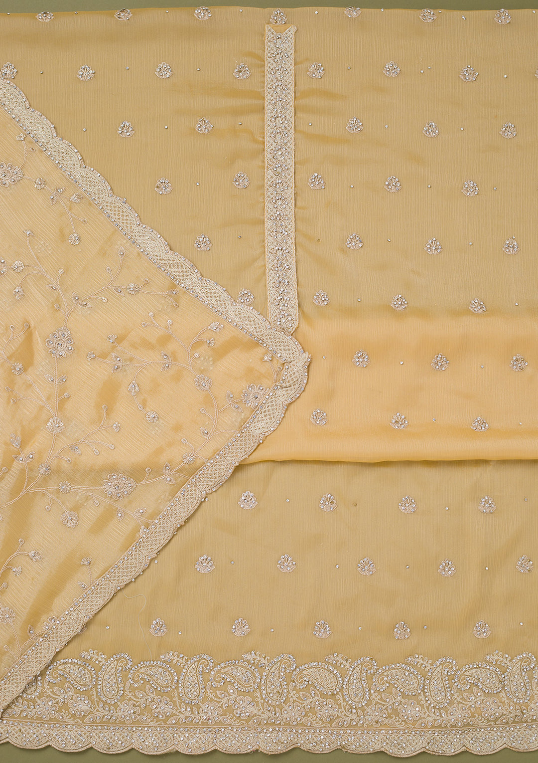 Yellow Cording Chinon Unstitched Salwar Suit