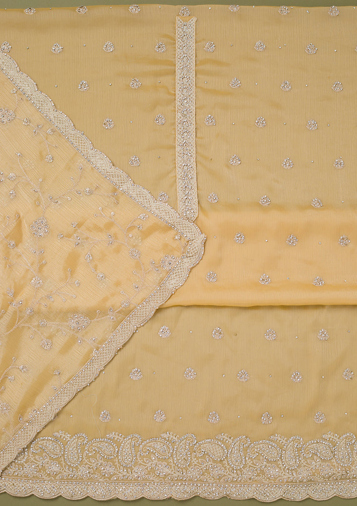 Yellow Cording Chinon Unstitched Salwar Suit