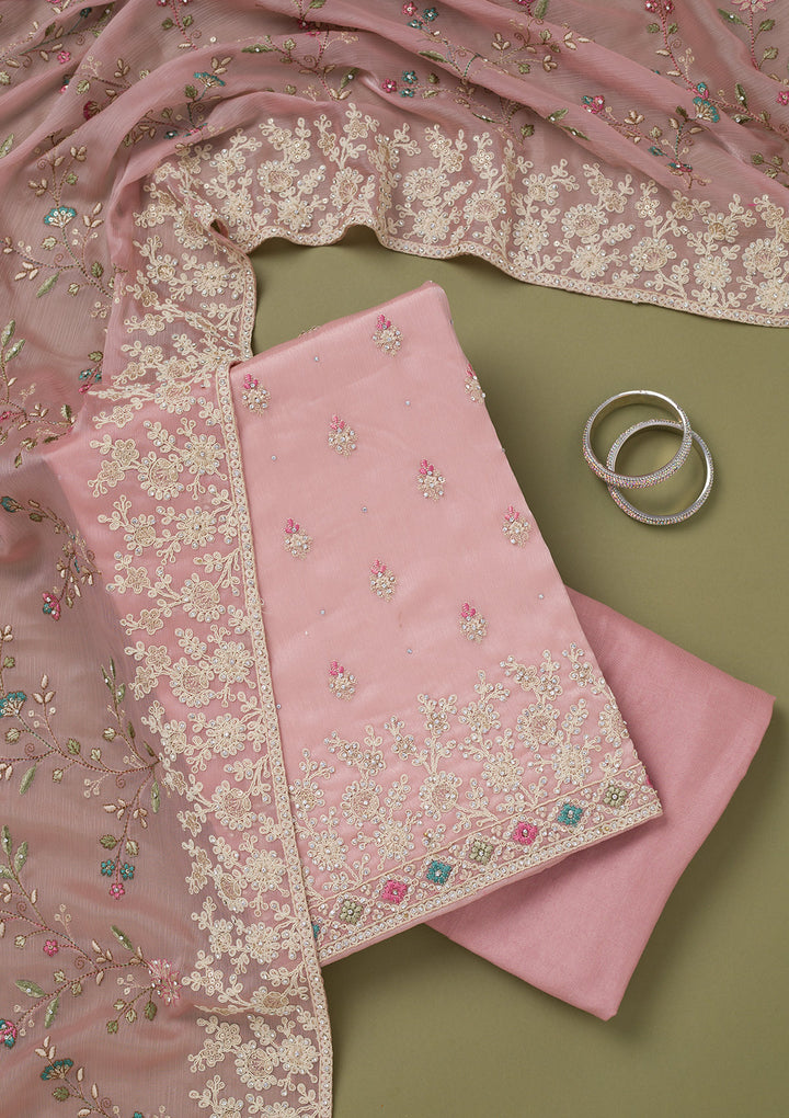 Pink Cording Chinon Unstitched Salwar Suit