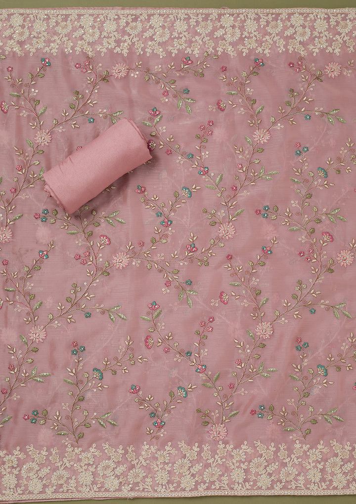 Pink Cording Chinon Unstitched Salwar Suit