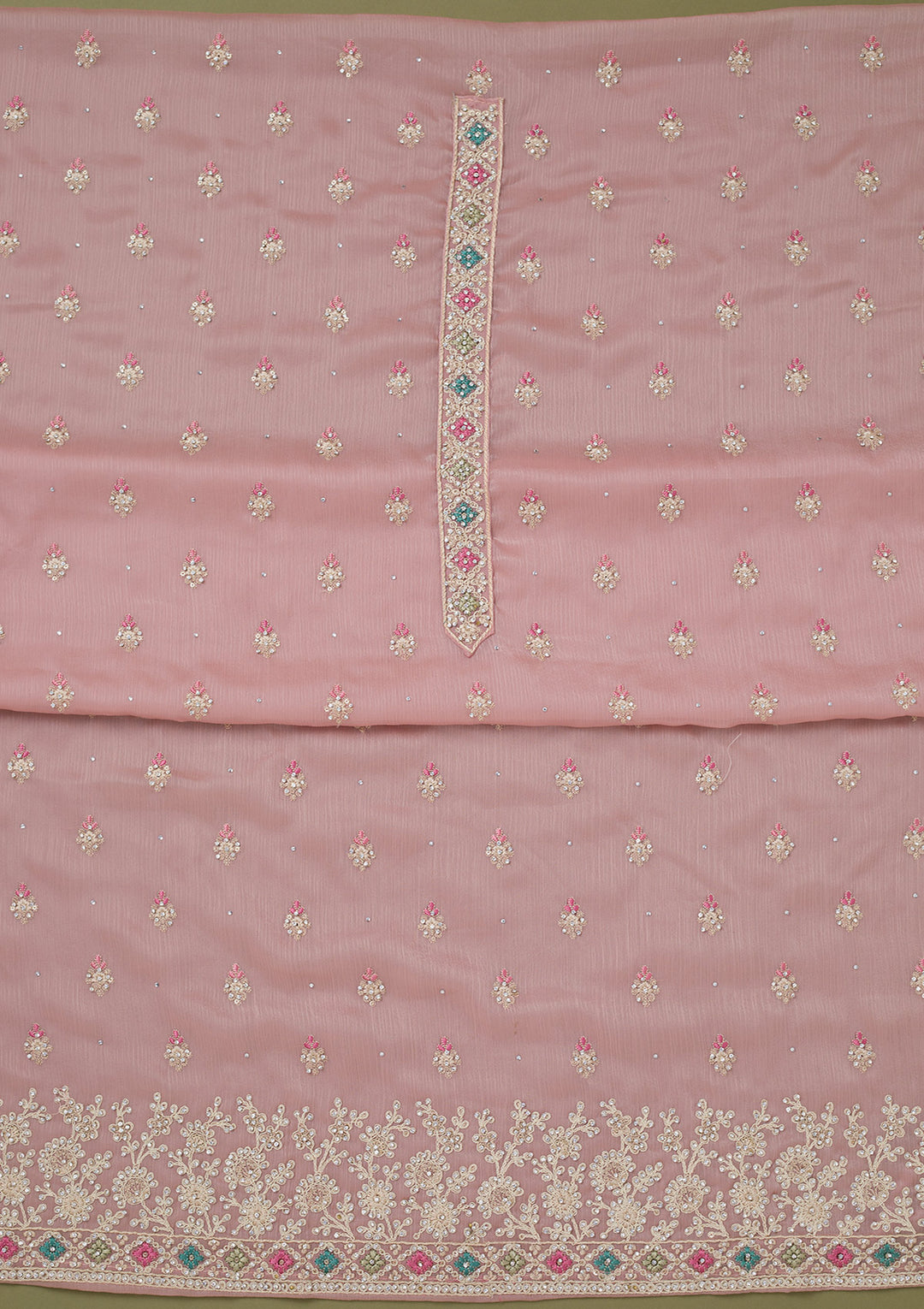 Pink Cording Chinon Unstitched Salwar Suit
