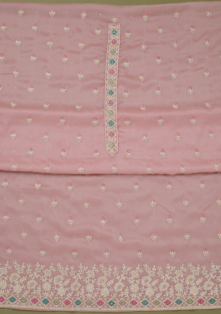 Pink Cording Chinon Unstitched Salwar Suit