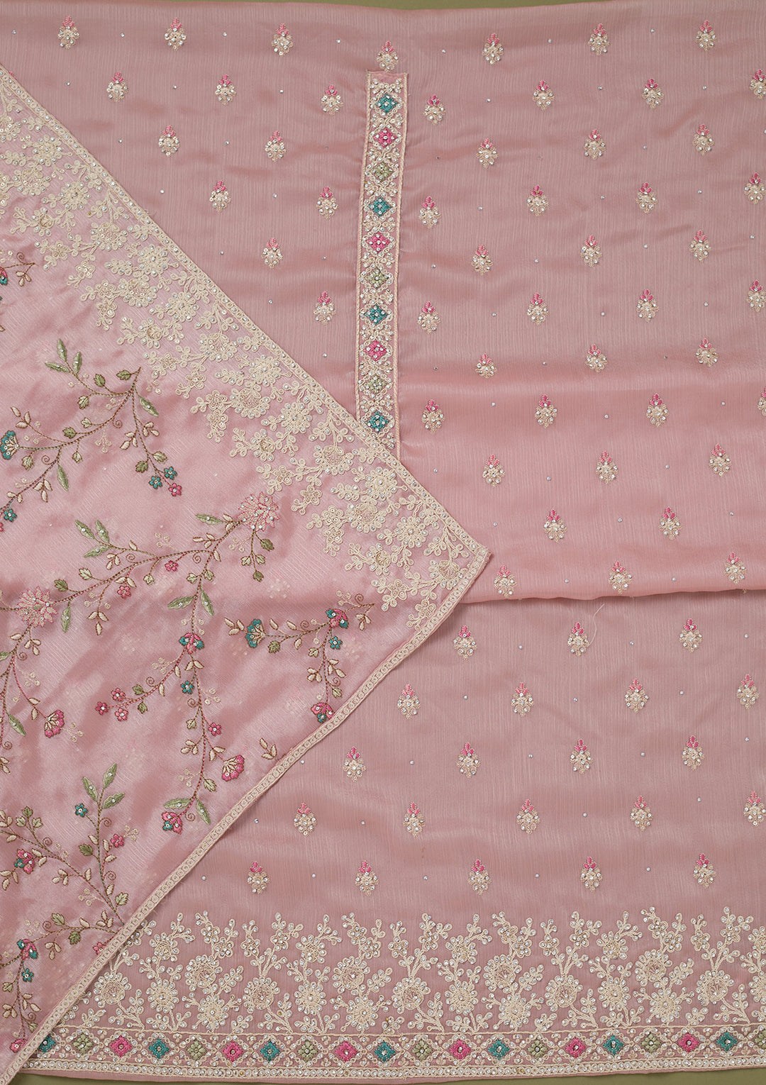 Pink Cording Chinon Unstitched Salwar Suit
