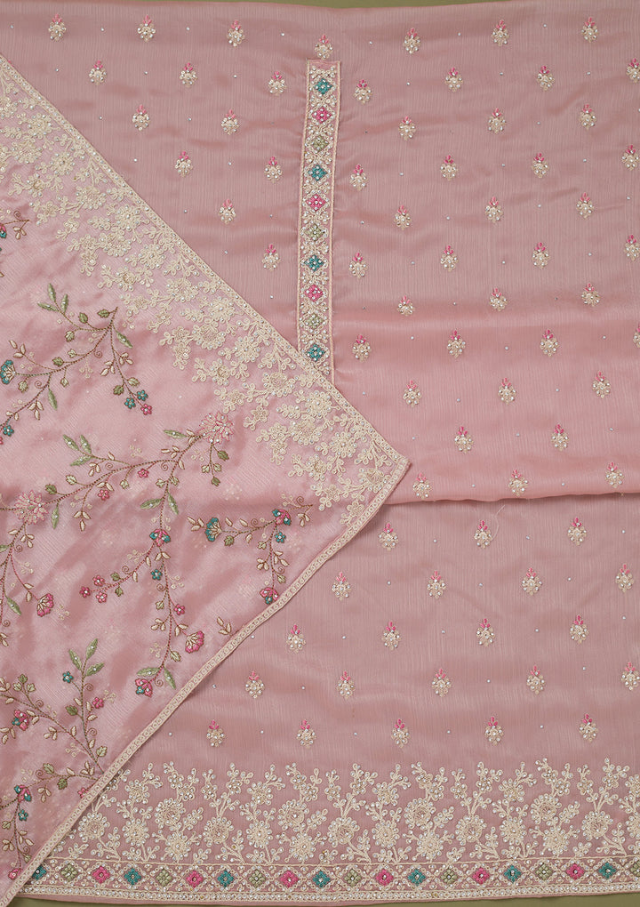 Pink Cording Chinon Unstitched Salwar Suit