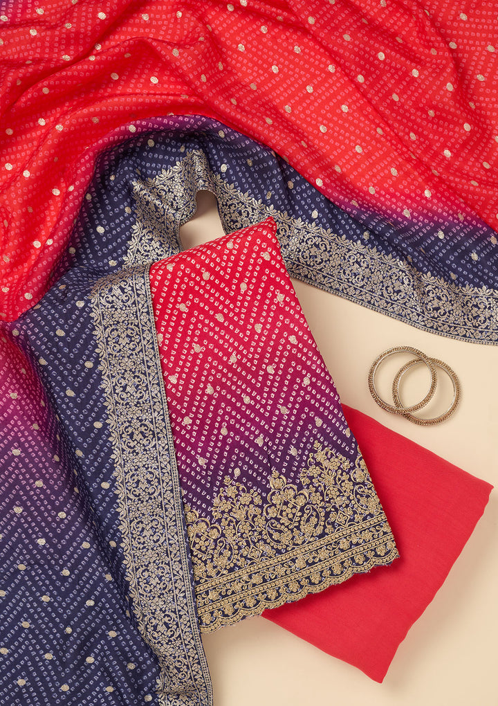 Rani Pink Zariwork Dola Silk Unstitched Salwar Suit