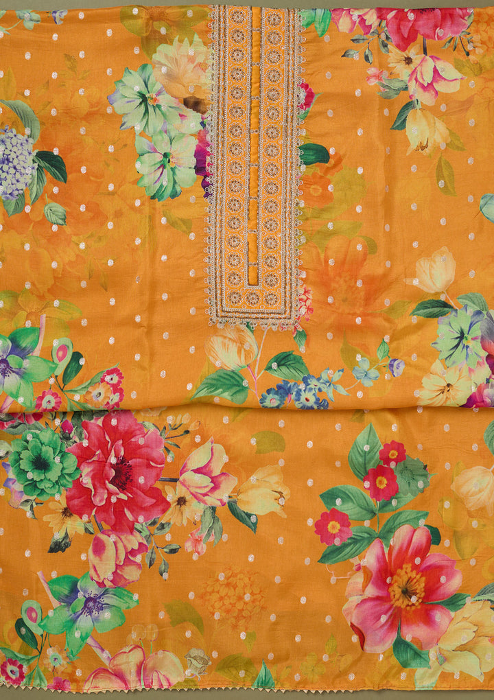 Mustard Zariwork Dola Silk Unstitched Salwar Suit