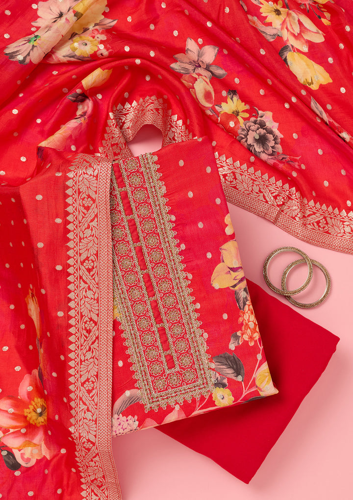 Pink Zariwork Dola Silk Unstitched Salwar Suit