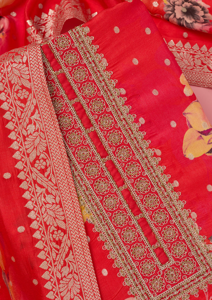 Pink Zariwork Dola Silk Unstitched Salwar Suit