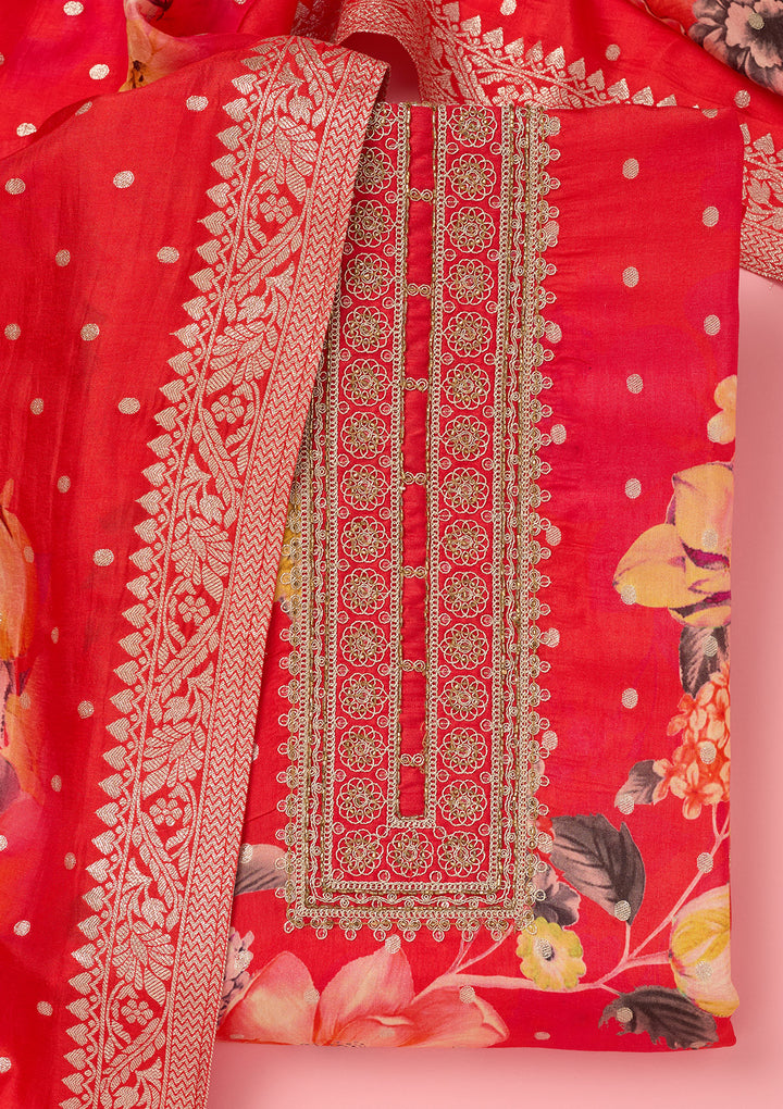 Pink Zariwork Dola Silk Unstitched Salwar Suit