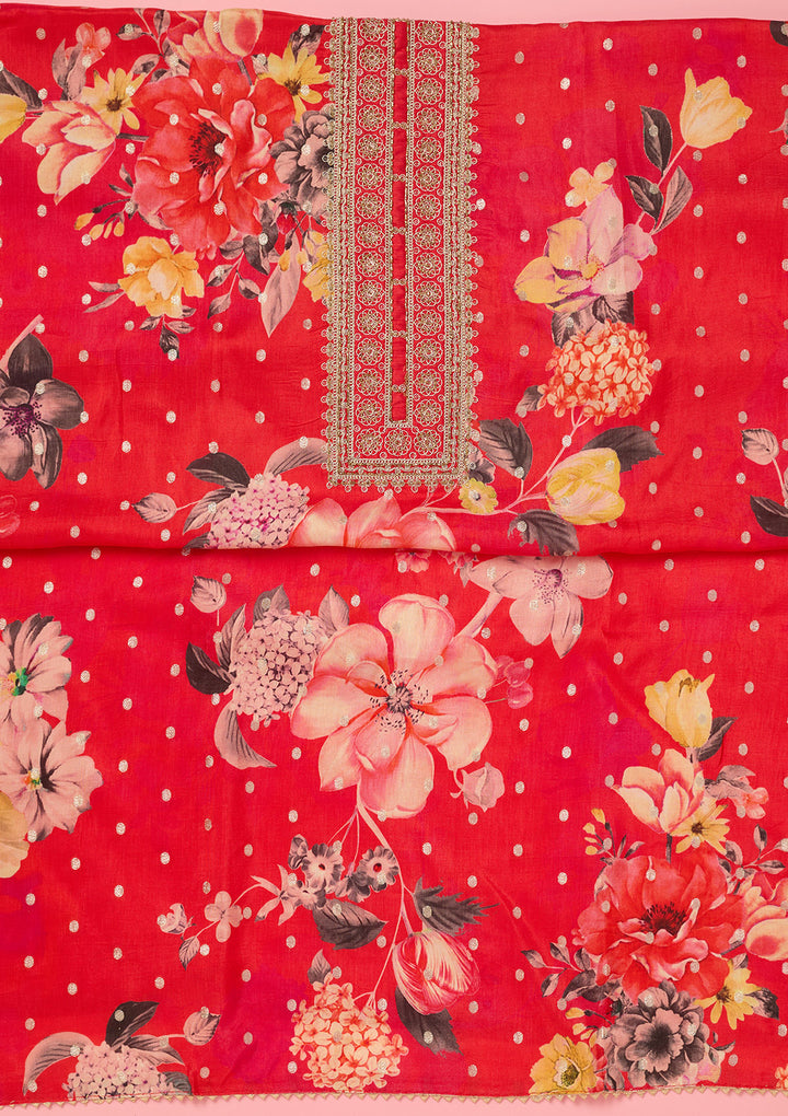 Pink Zariwork Dola Silk Unstitched Salwar Suit