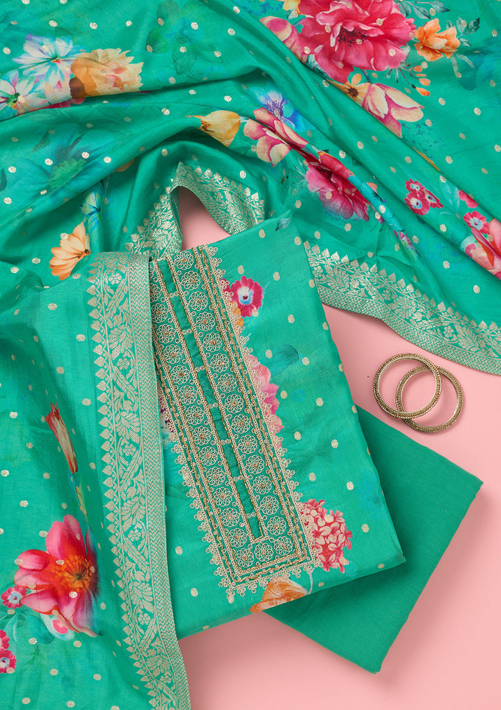 Sea Green Zariwork Dola Silk Unstitched Salwar Suit
