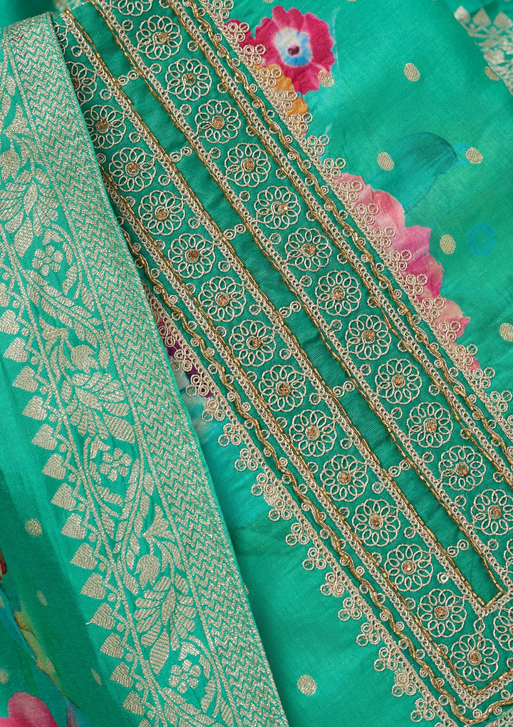 Sea Green Zariwork Dola Silk Unstitched Salwar Suit