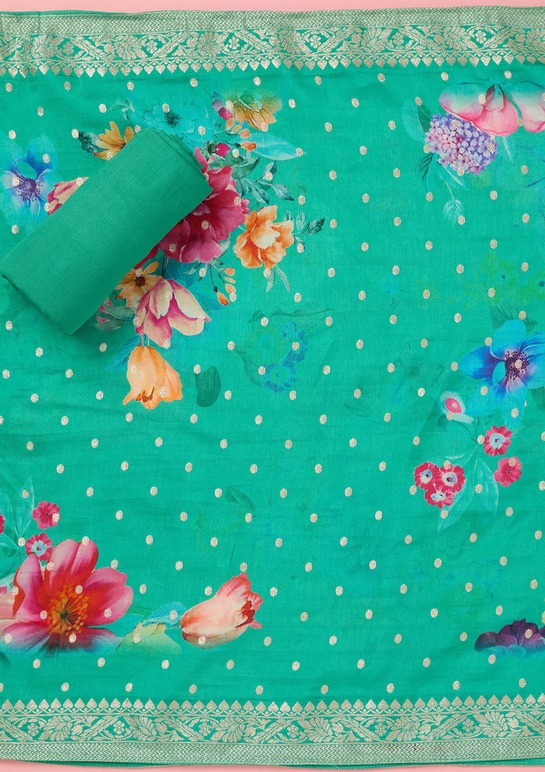 Sea Green Zariwork Dola Silk Unstitched Salwar Suit