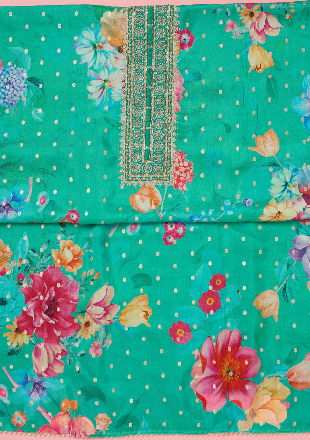 Sea Green Zariwork Dola Silk Unstitched Salwar Suit