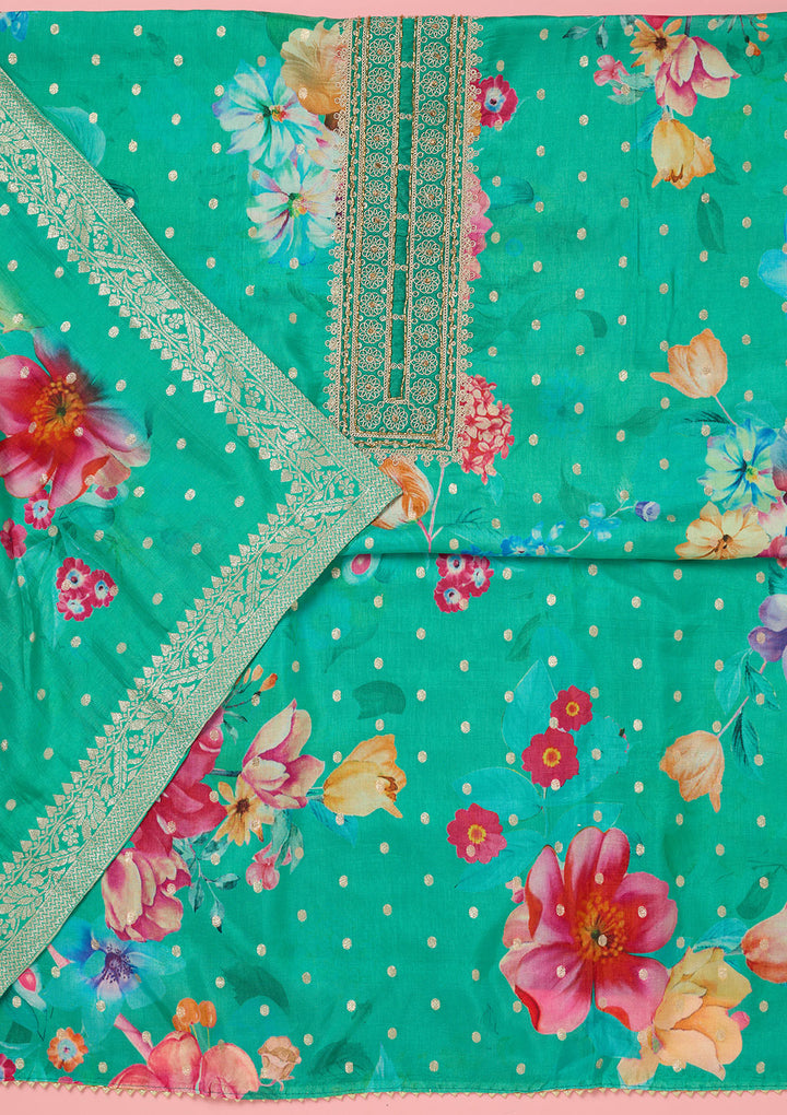 Sea Green Zariwork Dola Silk Unstitched Salwar Suit