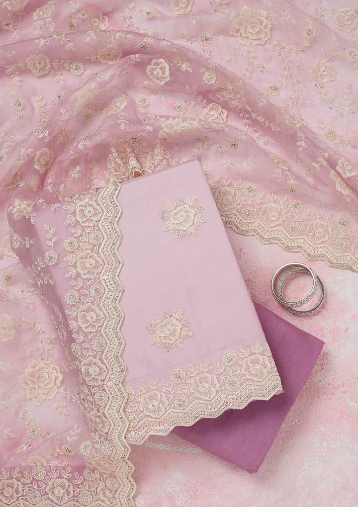 Lavender Threadwork Semi Crepe Unstitched Salwar Suit