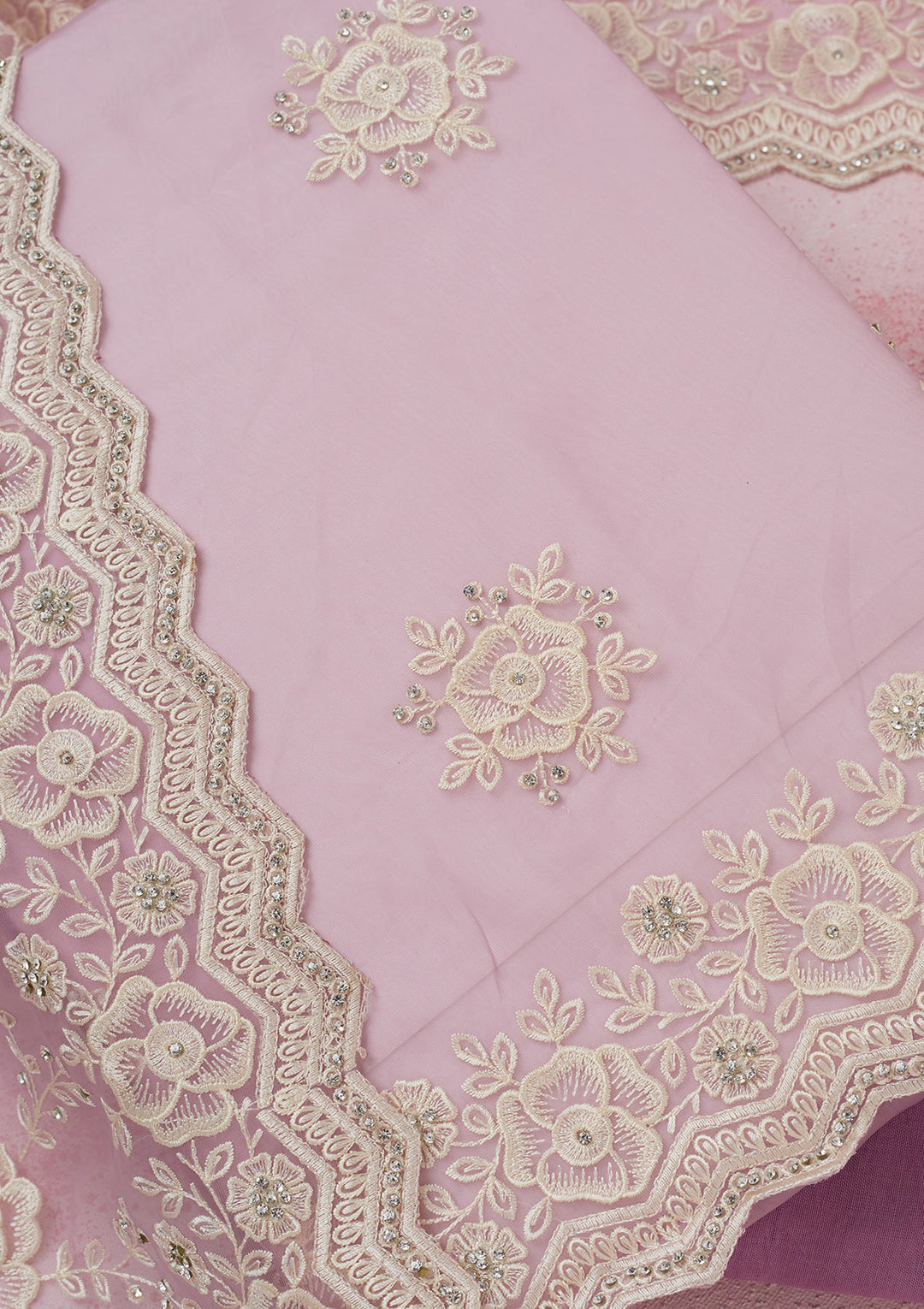 Lavender Threadwork Semi Crepe Unstitched Salwar Suit