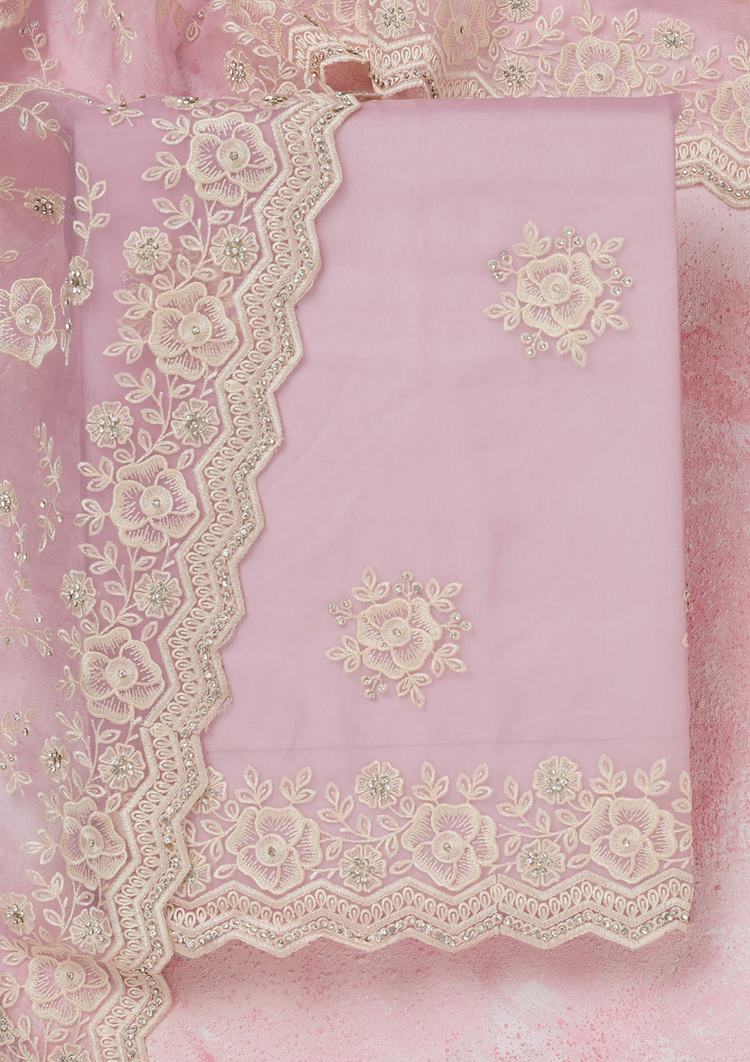 Lavender Threadwork Semi Crepe Unstitched Salwar Suit