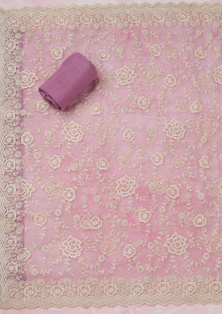 Lavender Threadwork Semi Crepe Unstitched Salwar Suit